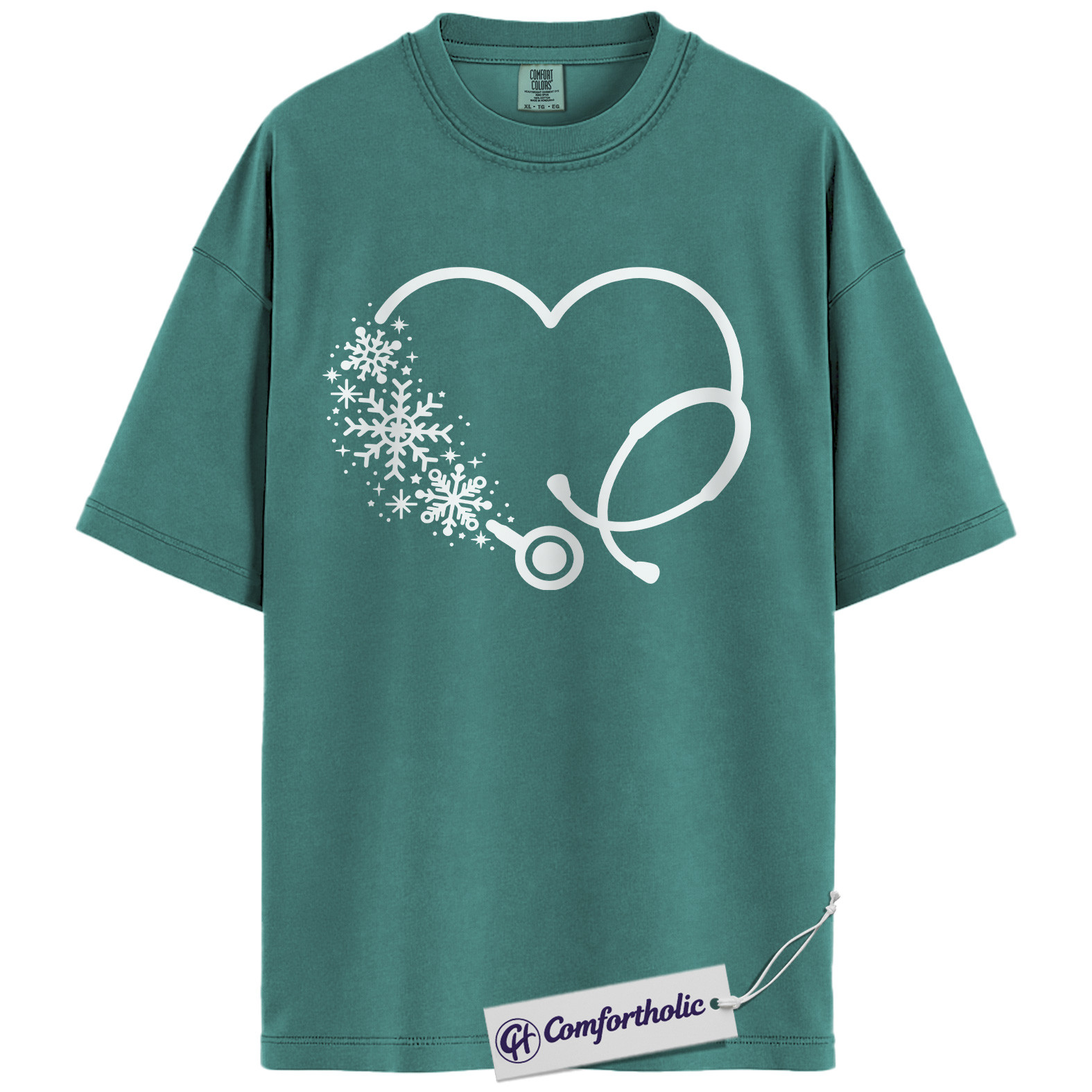 Christmas Nurse Shirt, Snowflake Stethoscope Heart T-Shirt, Cute Winter Medical Worker Graphic Tee, Holiday Gift for Nurses, Comfort Colors Shirt - Image 14