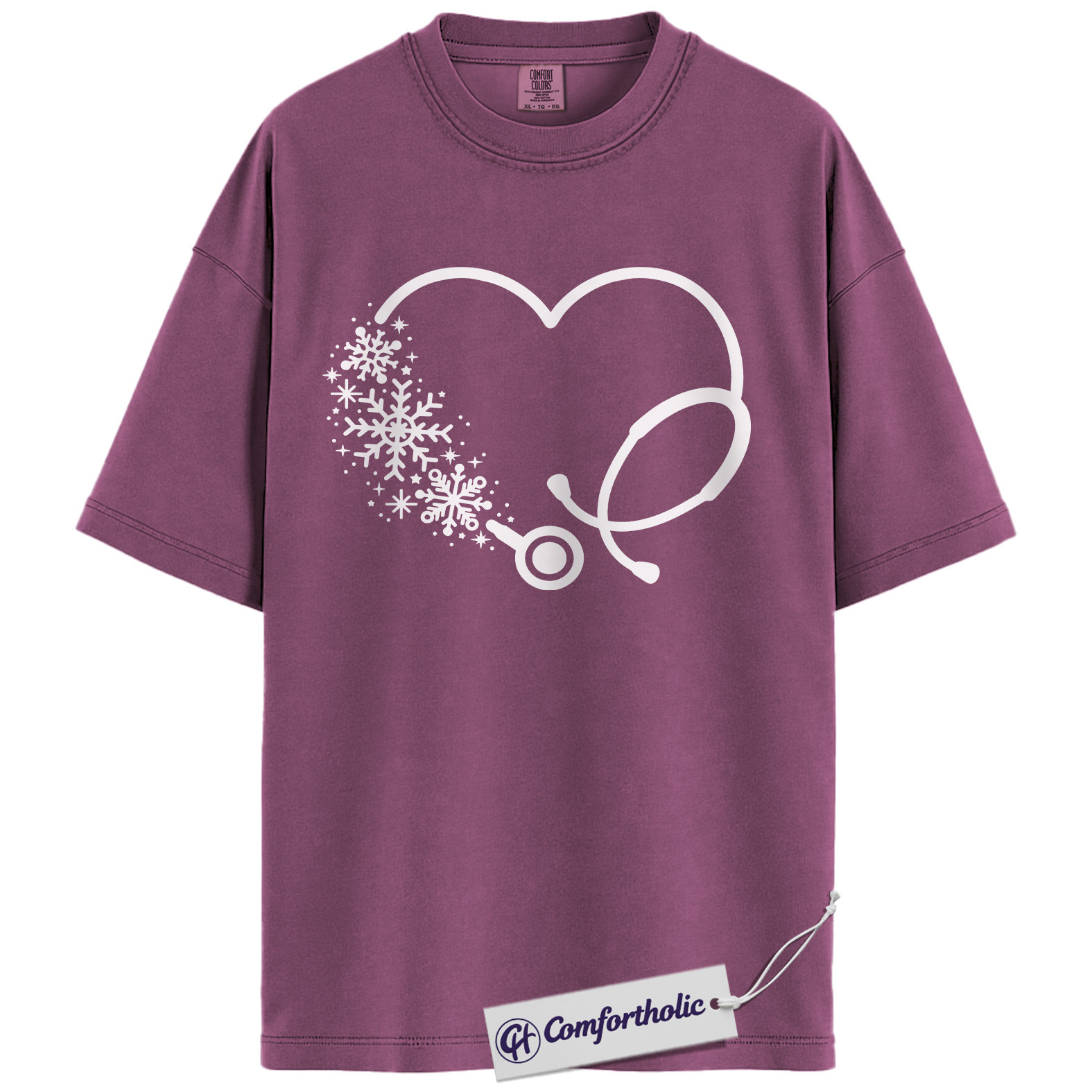 Christmas Nurse Shirt, Snowflake Stethoscope Heart T-Shirt, Cute Winter Medical Worker Graphic Tee, Holiday Gift for Nurses, Comfort Colors Shirt - Image 16