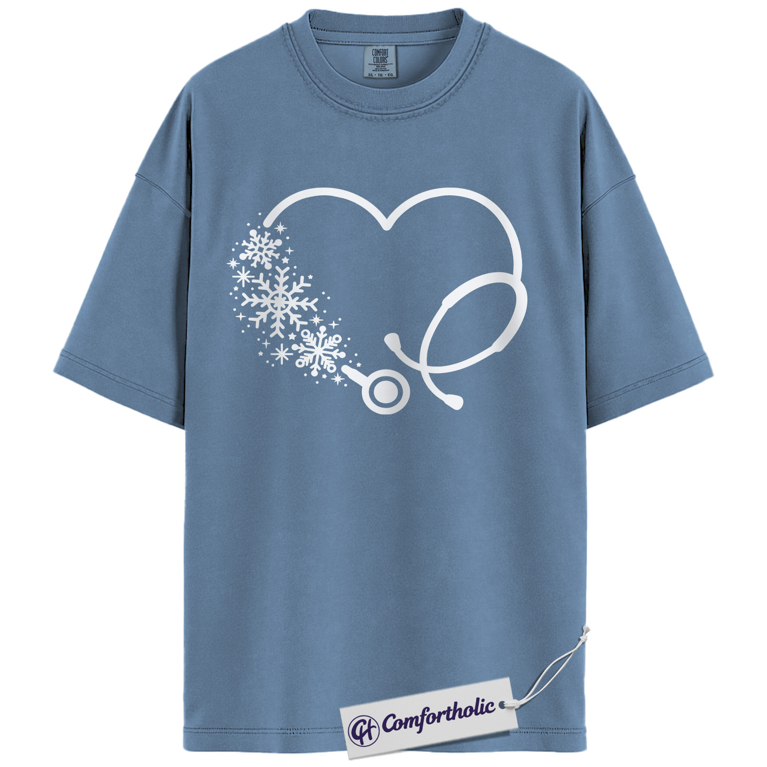 Christmas Nurse Shirt, Snowflake Stethoscope Heart T-Shirt, Cute Winter Medical Worker Graphic Tee, Holiday Gift for Nurses, Comfort Colors Shirt - Image 18