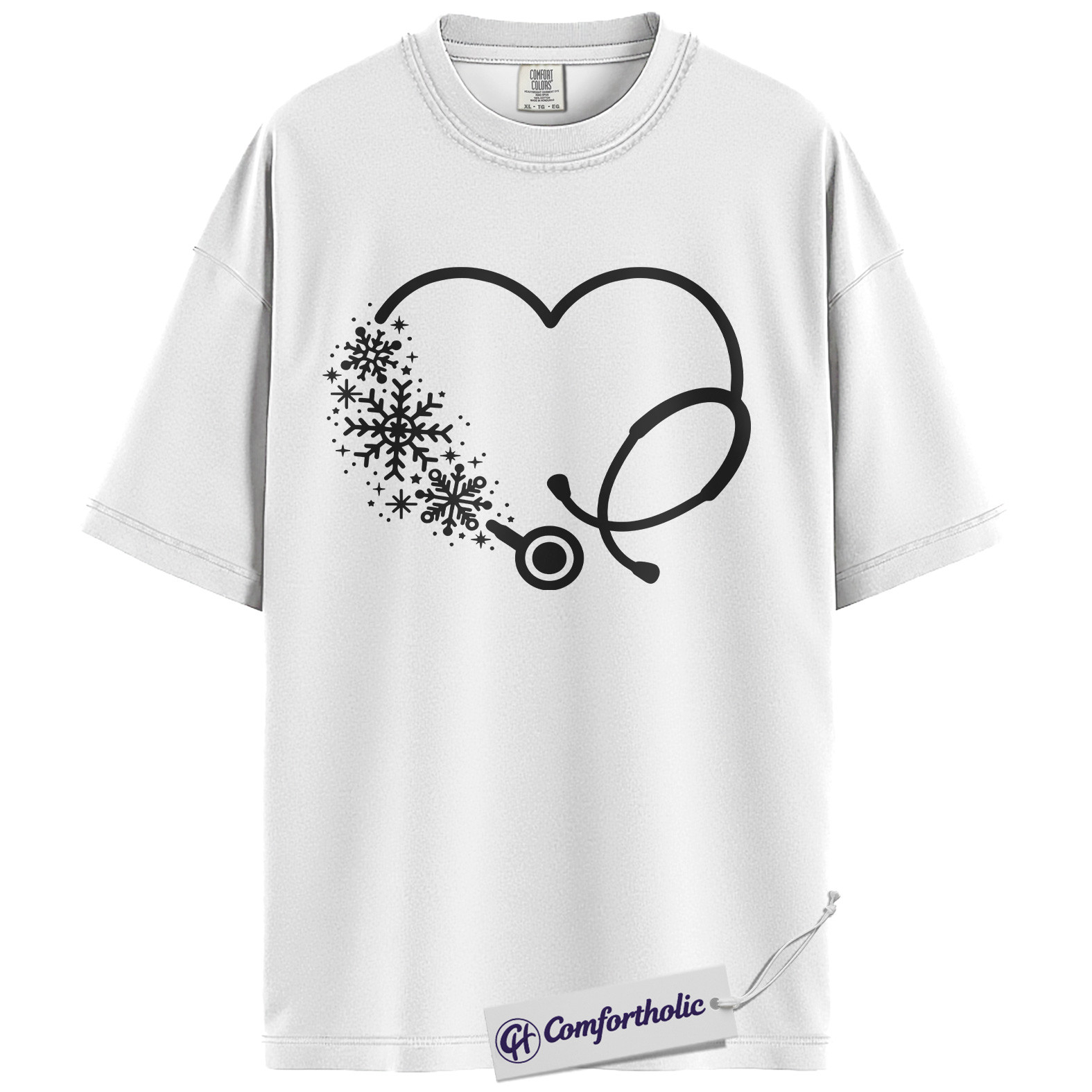 Christmas Nurse Shirt, Snowflake Stethoscope Heart T-Shirt, Cute Winter Medical Worker Graphic Tee, Holiday Gift for Nurses, Comfort Colors Shirt - Image 2