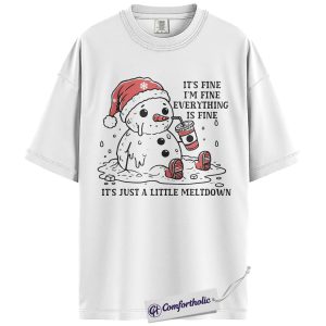 Alternative view of Funny Christmas Snowman Shirt, It’s Fine I’m Fine Everything Is Fine T-Shirt, Cute Holiday Meltdown Graphic Tee, Sarcastic Winter Gift, Christmas Comfort Colors Shirt