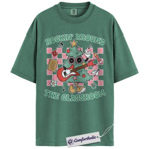 Christmas Teacher Shirt, Rockin’ Around the Classroom T-Shirt, Funny Holiday Classroom Graphic Tee, Cute Christmas Gift for Educators, Christmas Comfort Colors Shirt