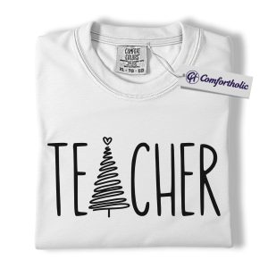 Alternative view of Christmas Teacher Shirt, Minimalist Tree Letter Design T-Shirt, Cute Holiday Classroom Graphic Tee, Festive Gift for Educators, Christmas Comfort Colors Shirt