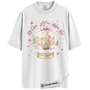 Alternative view of Oh Come Let Us Adore Him Shirt, Christian Nativity Scene T-Shirt, Religious Christmas Graphic Tee, Faith-Based Holiday Gift for Believers, Christmas Comfort Colors Shirt