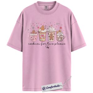 Alternative view of Cookies for Two Please Shirt, Christmas Pregnancy Announcement T-Shirt, Cute Gingerbread Hot Cocoa Graphic Tee, Holiday Reveal Gift for Moms-to-Be, Christmas Comfort Colors Shirt