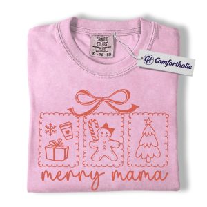 Merry Mama Shirt, Cute Christmas Mom T-Shirt, Holiday Gingerbread & Coffee Graphic Tee, Festive Gift for Mothers, Christmas Comfort Colors Shirt