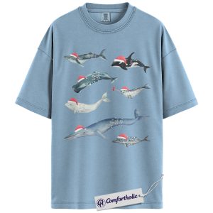 Christmas Whale Shirt, Cute Ocean Animal T-Shirt, Marine Life Holiday Graphic Tee, Festive Gift for Sea and Beach Lovers, Christmas Comfort Colors Shirt