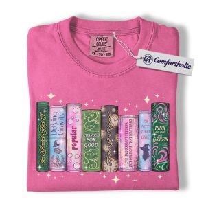 Wicked Book Stack Shirt, Broadway Musical Inspired T-Shirt, Defying Gravity Book Lover Graphic Tee, Gift for Readers and Theater Fans, Comfort Colors Shirt