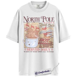 Alternative view of North Pole Book Club Shirt, Cozy Christmas Reader T-Shirt, Hot Cocoa Gingerbread Graphic Tee, Holiday Gift for Book Lovers, Christmas Comfort Colors Shirt