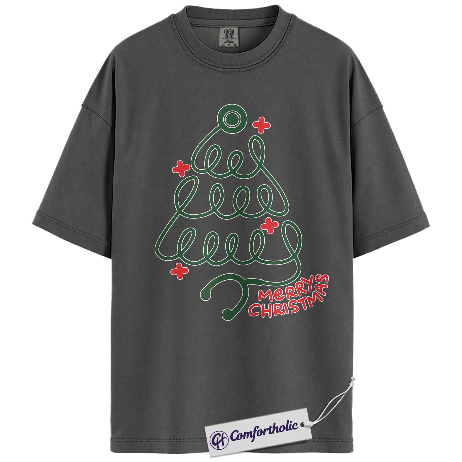 Christmas Nurse Shirt, Stethoscope Tree Merry Christmas T-Shirt, Cute Medical Worker Holiday Graphic Tee, Festive Gift for Healthcare Professionals, Christmas Comfort Colors Shirt - Image 4