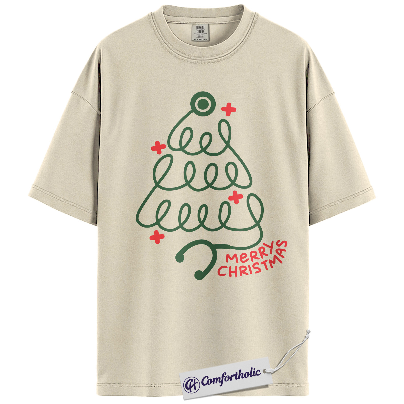 Christmas Nurse Shirt, Stethoscope Tree Merry Christmas T-Shirt, Cute Medical Worker Holiday Graphic Tee, Festive Gift for Healthcare Professionals, Christmas Comfort Colors Shirt - Image 5