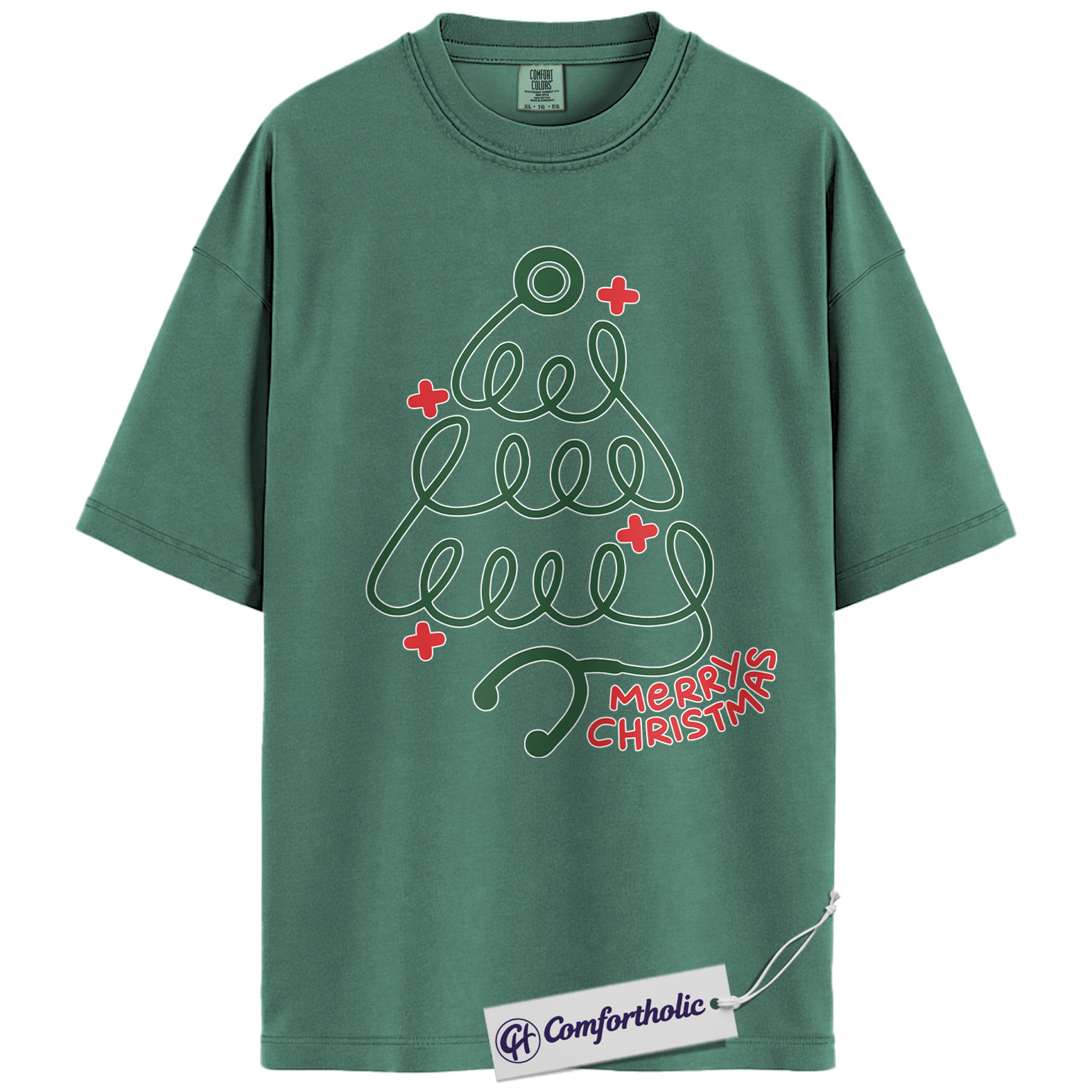 Christmas Nurse Shirt, Stethoscope Tree Merry Christmas T-Shirt, Cute Medical Worker Holiday Graphic Tee, Festive Gift for Healthcare Professionals, Christmas Comfort Colors Shirt - Image 10