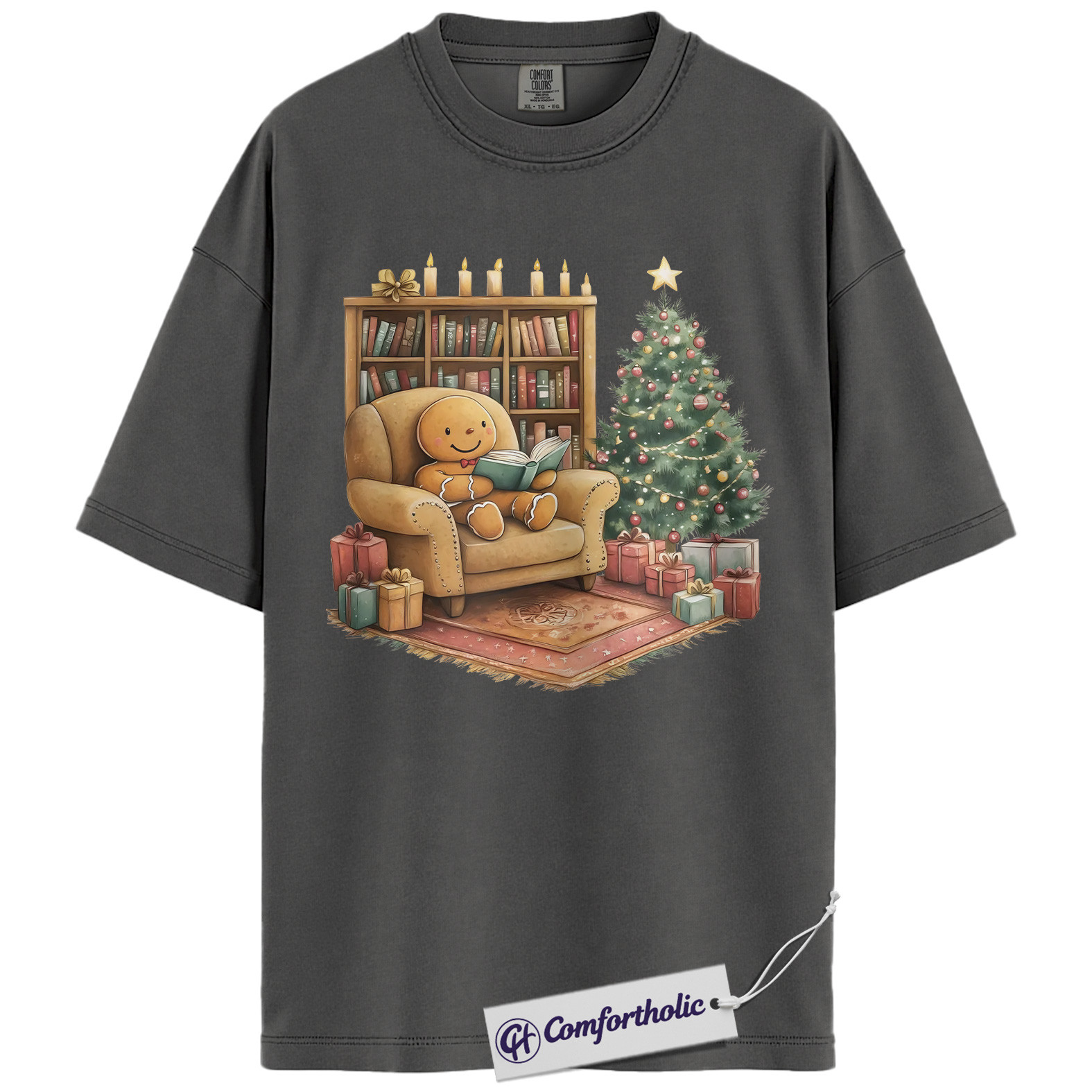 Bookish Christmas Shirt, Cozy Gingerbread Reading T-Shirt, Cute Bookworm Holiday Graphic Tee, Gift for Book Lovers and Readers, Christmas Comfort Colors Shirt