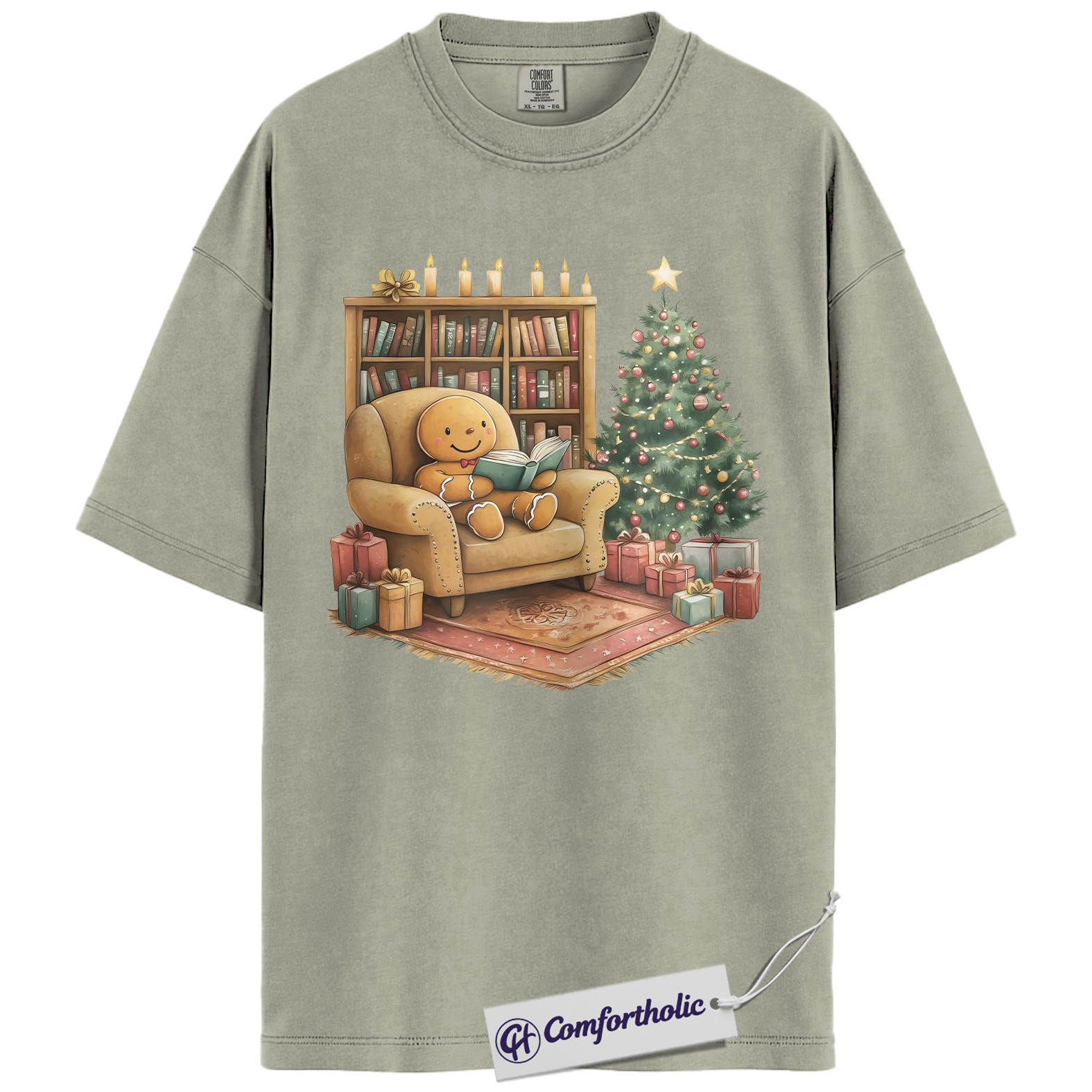 Bookish Christmas Shirt, Cozy Gingerbread Reading T-Shirt, Cute Bookworm Holiday Graphic Tee, Gift for Book Lovers and Readers, Christmas Comfort Colors Shirt - Image 6