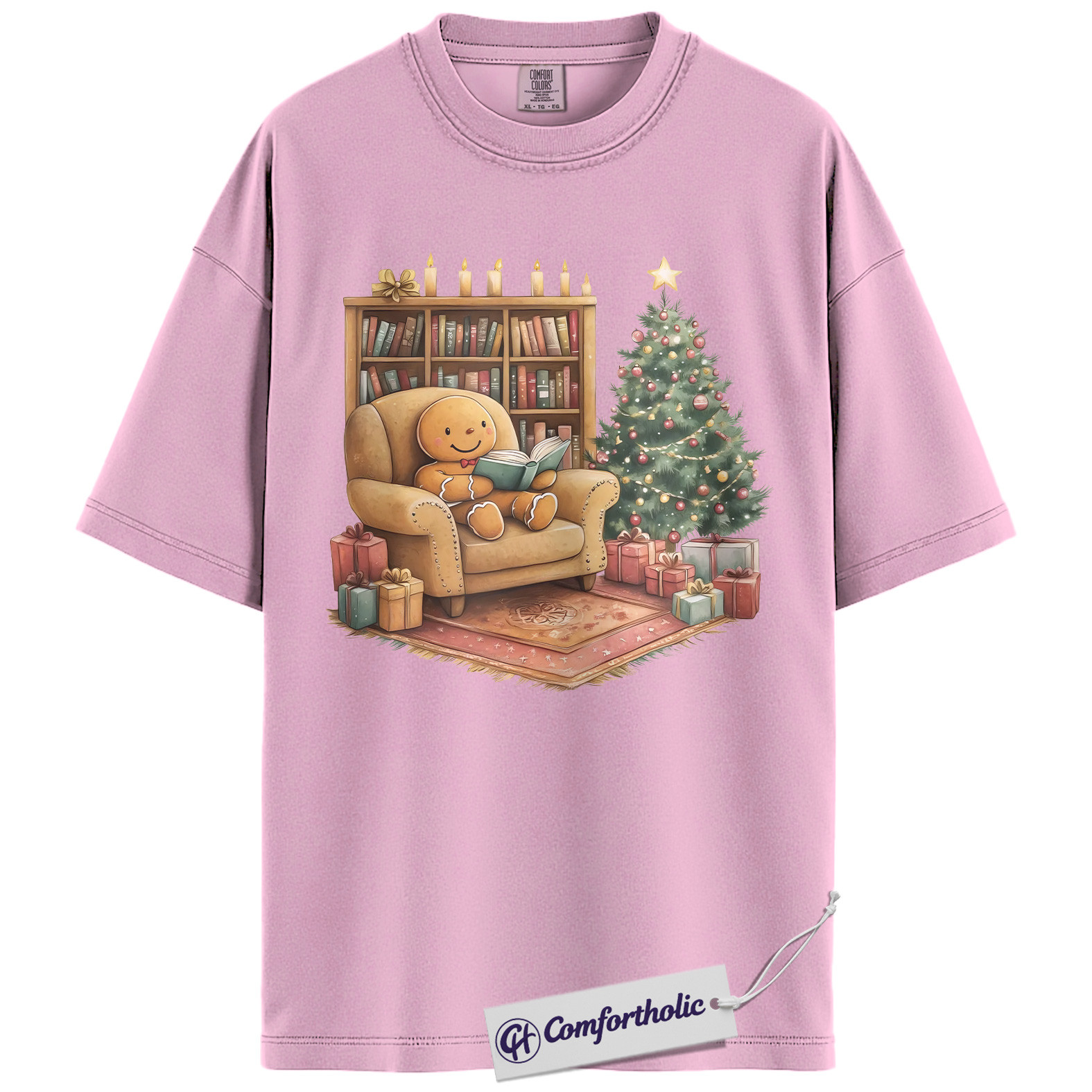 Bookish Christmas Shirt, Cozy Gingerbread Reading T-Shirt, Cute Bookworm Holiday Graphic Tee, Gift for Book Lovers and Readers, Christmas Comfort Colors Shirt - Image 8