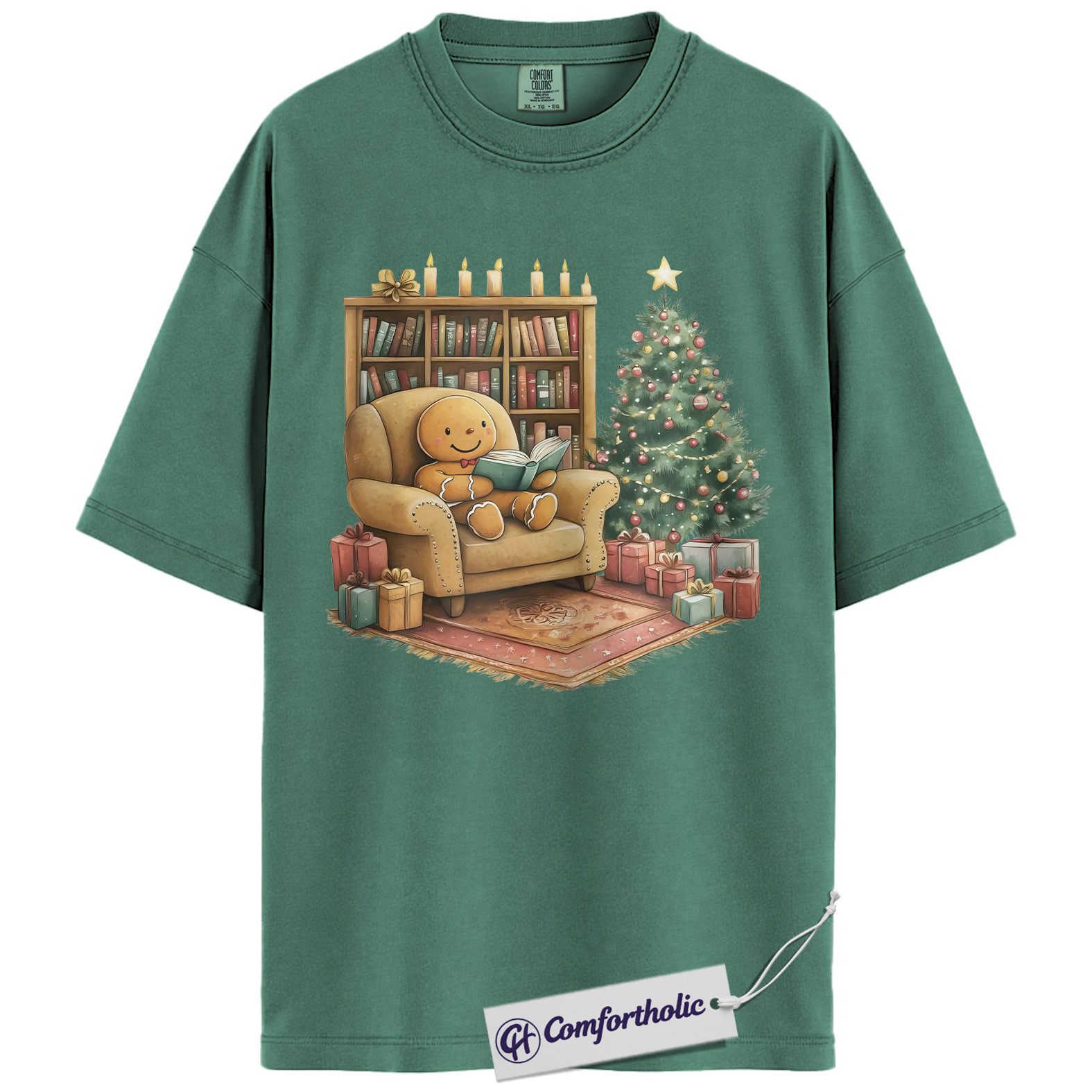 Bookish Christmas Shirt, Cozy Gingerbread Reading T-Shirt, Cute Bookworm Holiday Graphic Tee, Gift for Book Lovers and Readers, Christmas Comfort Colors Shirt - Image 10