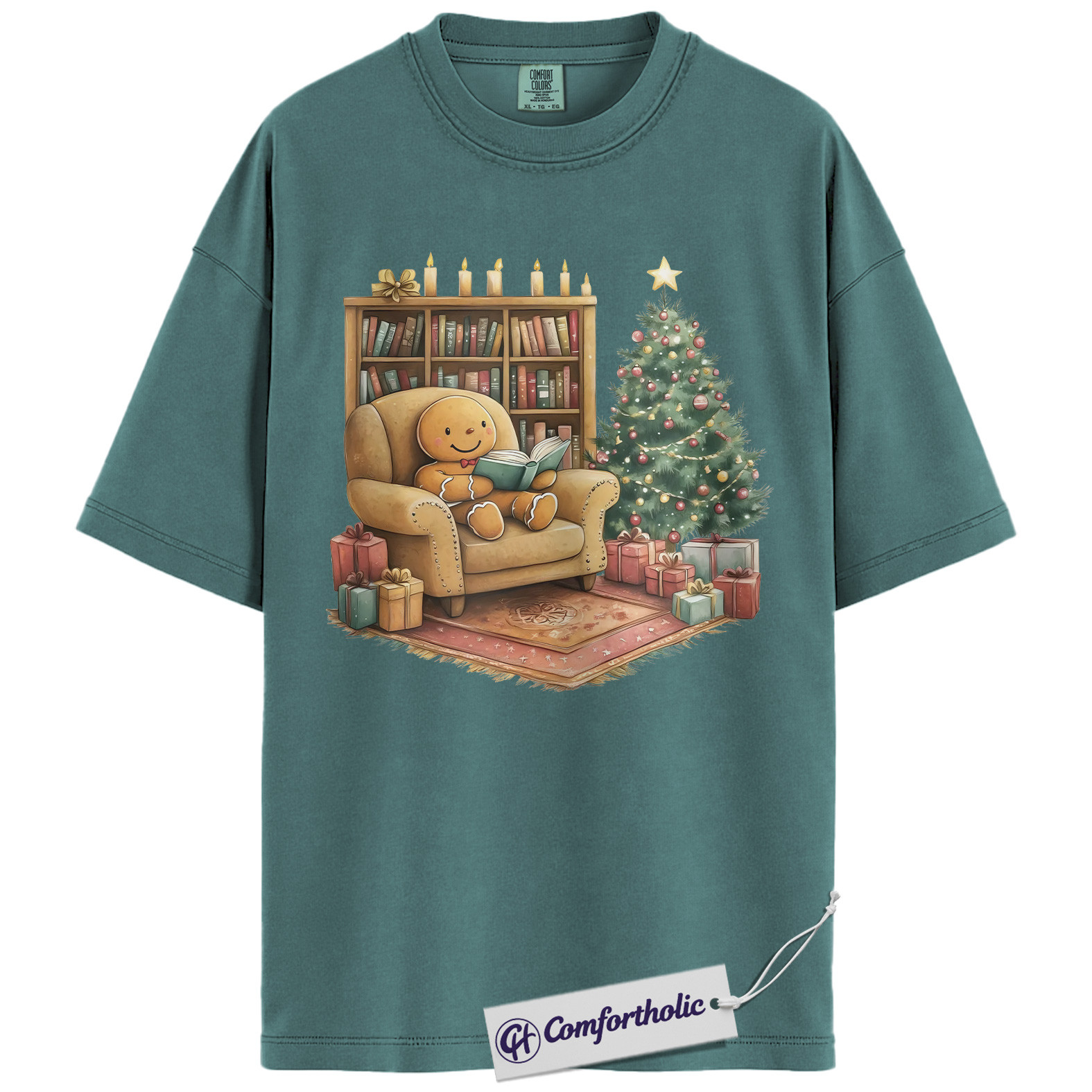 Bookish Christmas Shirt, Cozy Gingerbread Reading T-Shirt, Cute Bookworm Holiday Graphic Tee, Gift for Book Lovers and Readers, Christmas Comfort Colors Shirt - Image 11
