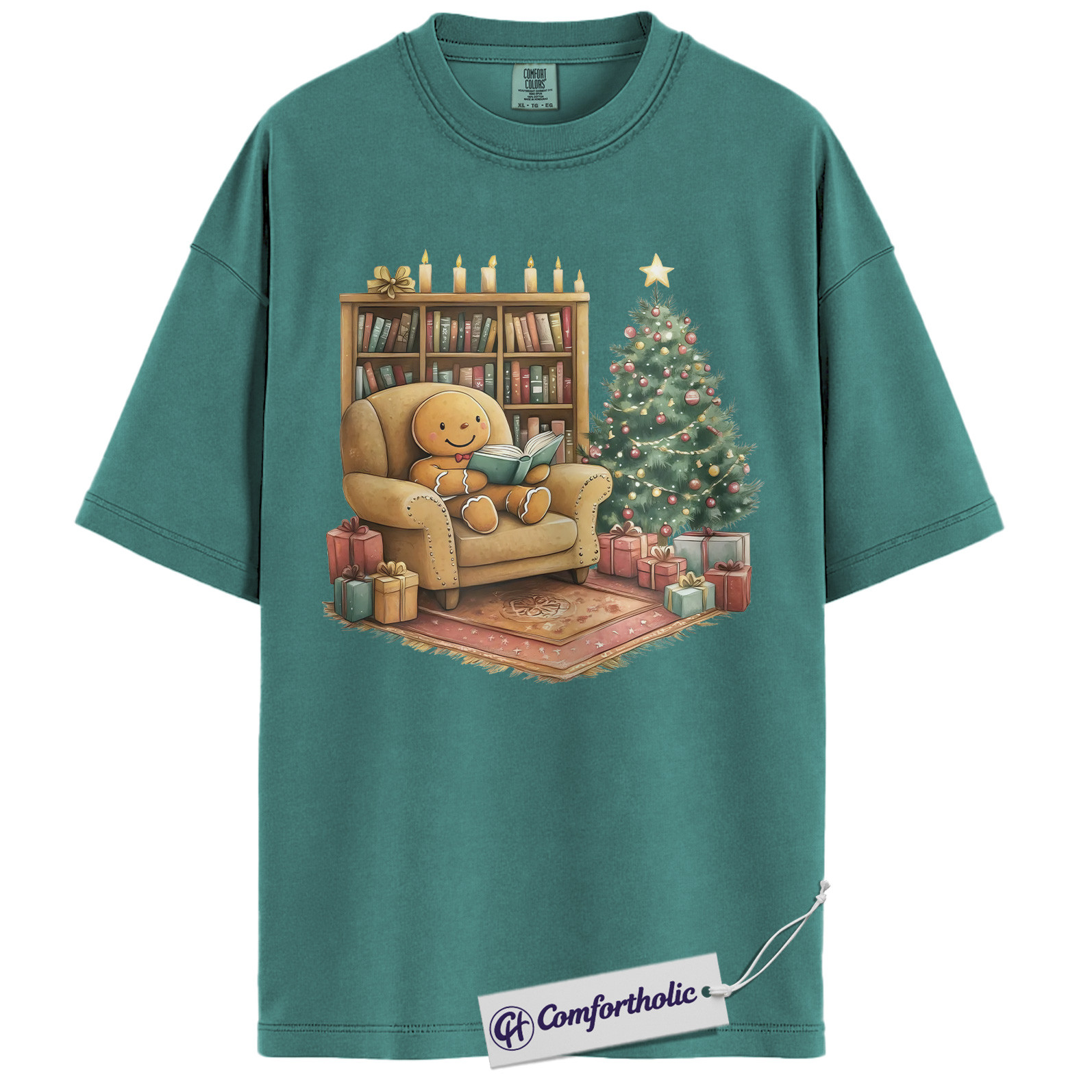 Bookish Christmas Shirt, Cozy Gingerbread Reading T-Shirt, Cute Bookworm Holiday Graphic Tee, Gift for Book Lovers and Readers, Christmas Comfort Colors Shirt - Image 13
