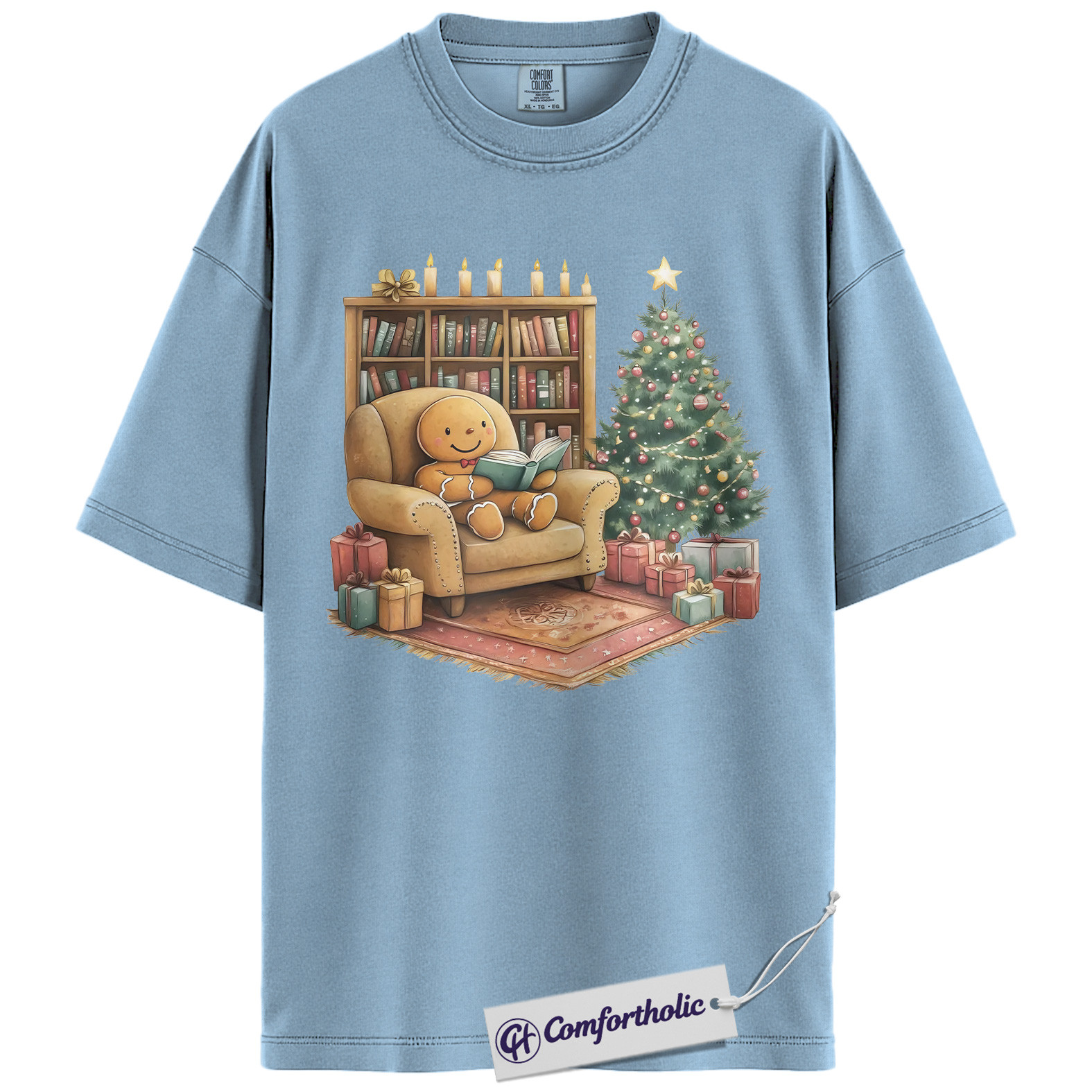 Bookish Christmas Shirt, Cozy Gingerbread Reading T-Shirt, Cute Bookworm Holiday Graphic Tee, Gift for Book Lovers and Readers, Christmas Comfort Colors Shirt - Image 14