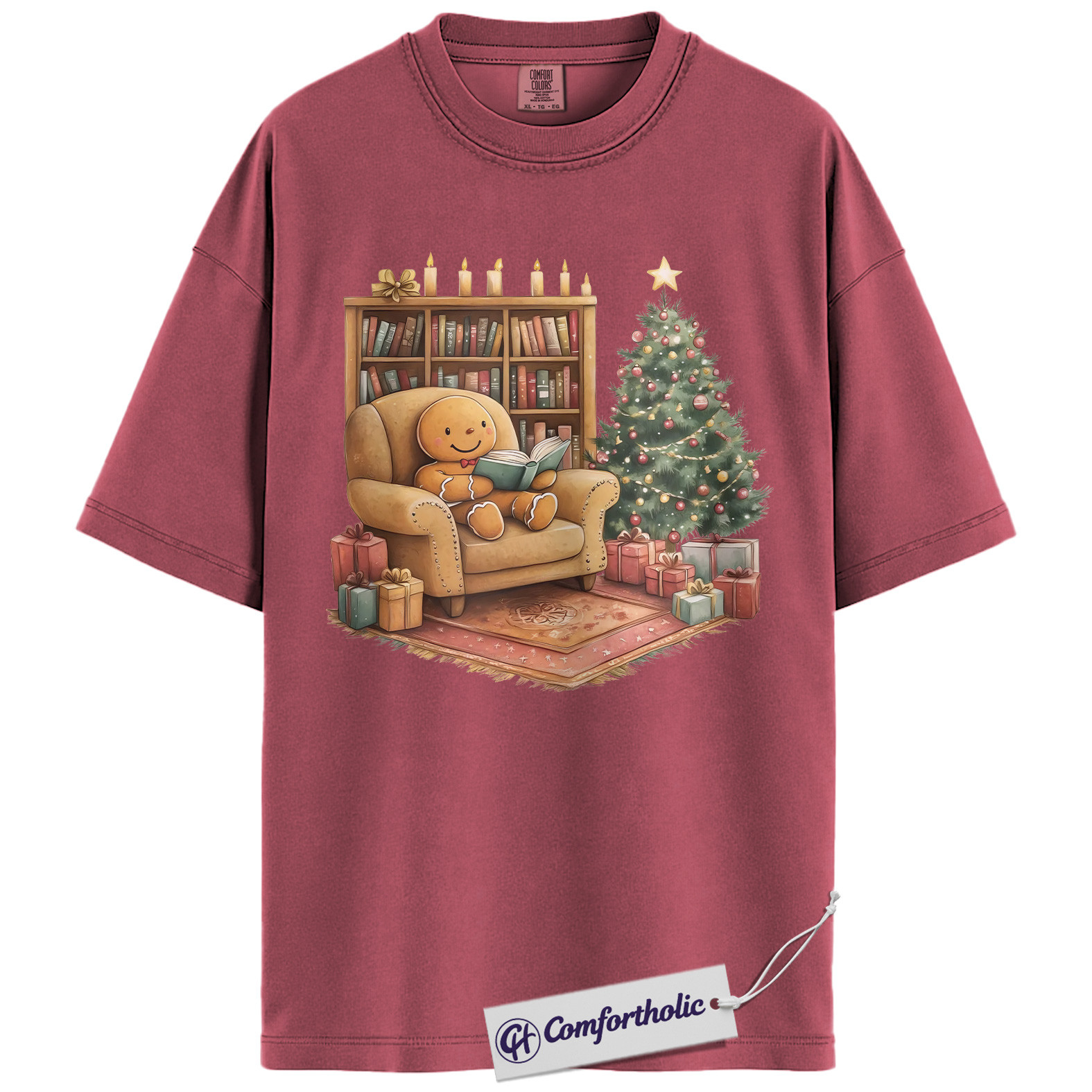 Bookish Christmas Shirt, Cozy Gingerbread Reading T-Shirt, Cute Bookworm Holiday Graphic Tee, Gift for Book Lovers and Readers, Christmas Comfort Colors Shirt - Image 18