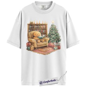 Alternative view of Bookish Christmas Shirt, Cozy Gingerbread Reading T-Shirt, Cute Bookworm Holiday Graphic Tee, Gift for Book Lovers and Readers, Christmas Comfort Colors Shirt