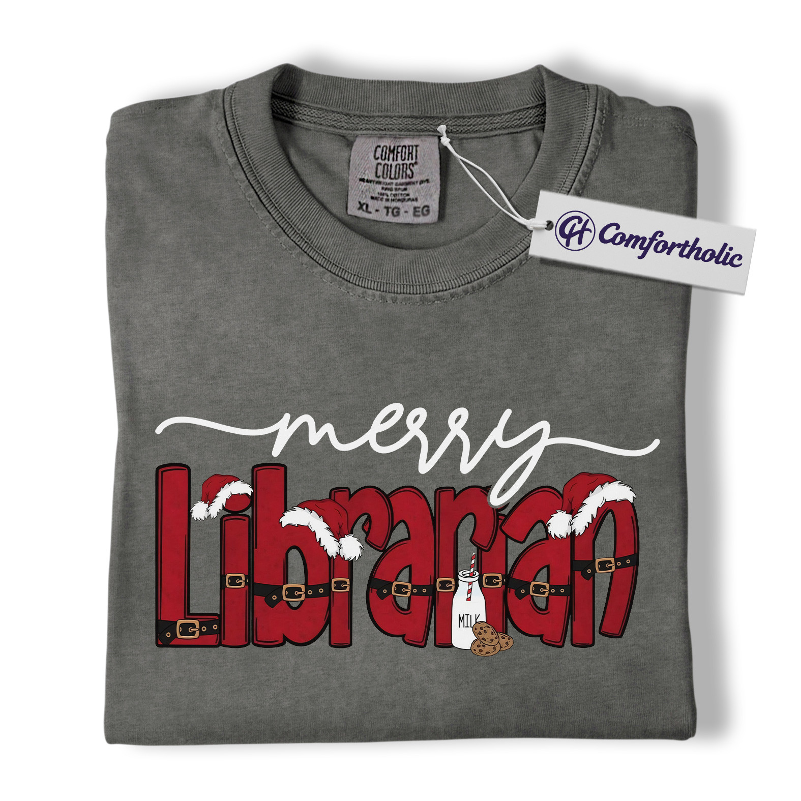 Merry Librarian Shirt, Funny Christmas Library T-Shirt, Cute Book Lover Holiday Graphic Tee, Gift for Librarians and Readers, Christmas Comfort Colors Shirt - Image 4