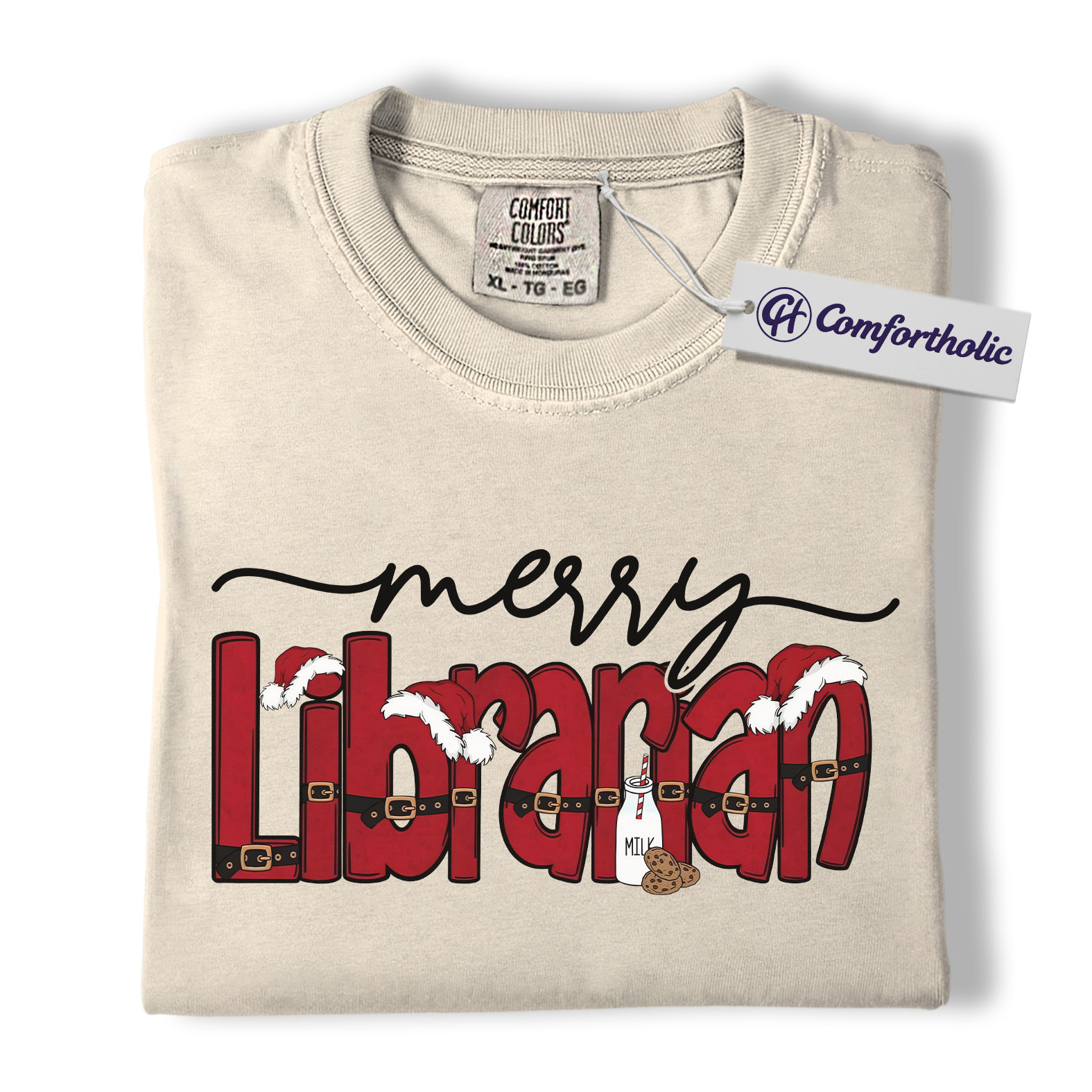 Merry Librarian Shirt, Funny Christmas Library T-Shirt, Cute Book Lover Holiday Graphic Tee, Gift for Librarians and Readers, Christmas Comfort Colors Shirt - Image 5
