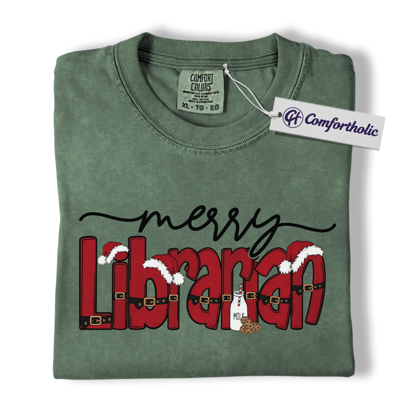 Merry Librarian Shirt, Funny Christmas Library T-Shirt, Cute Book Lover Holiday Graphic Tee, Gift for Librarians and Readers, Christmas Comfort Colors Shirt - Image 6