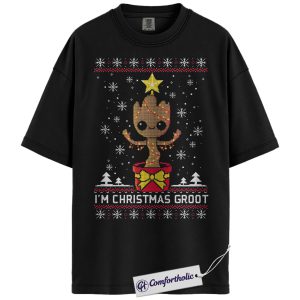 Groot Shirt, Christmas T-Shirt, Marvel Comics Graphic Tee, Christmas Comfort Colors Shirt