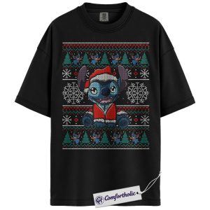 Lilo and Stitch Shirt, Disney Christmas T-Shirt, Animated Graphic Tee, Christmas Comfort Colors Shirt