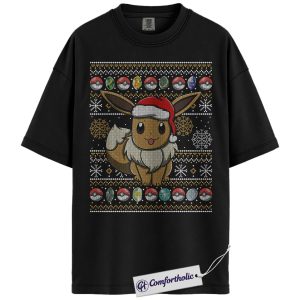 Eevee Shirt, Pokemon Shirt, PKM Shirt, Christmas T-Shirt, Anime Graphic Tee, Christmas Comfort Colors Shirt