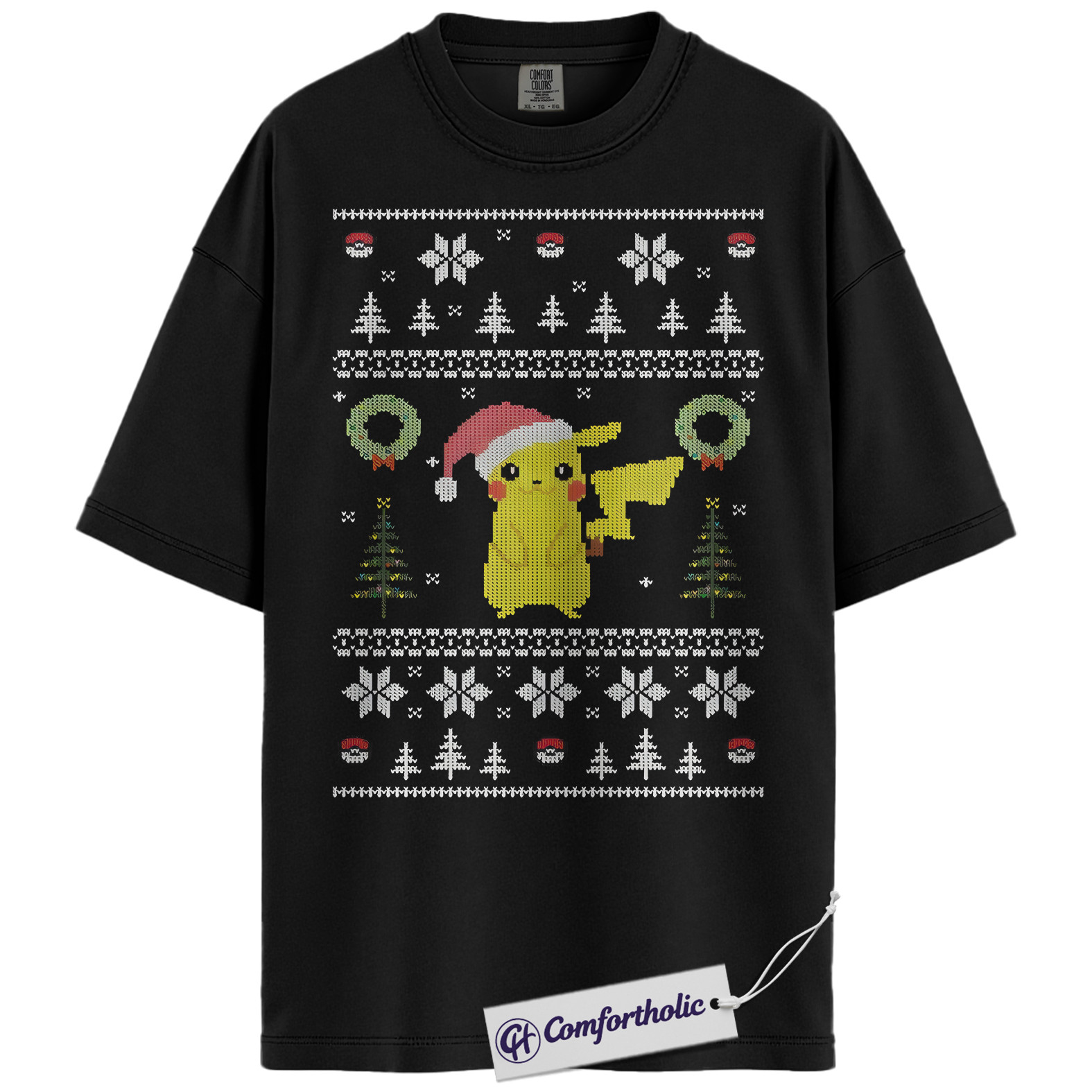 Pikachu Shirt, Pokemon Shirt, PKM Shirt, Christmas T-Shirt, Anime Graphic Tee, Christmas Comfort Colors Shirt
