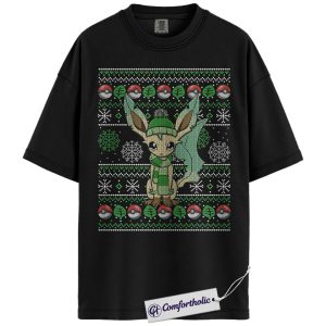 Leafeon Shirt, Pokemon Shirt, PKM Shirt, Christmas T-Shirt, Anime Graphic Tee, Christmas Comfort Colors Shirt