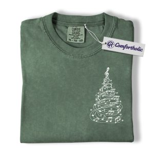 Music Note Christmas Tree Shirt, Choir Teacher Holiday T-Shirt, Minimalist Music Lover Graphic Tee, Gift for Musicians & Singers, Christmas Comfort Colors Shirt