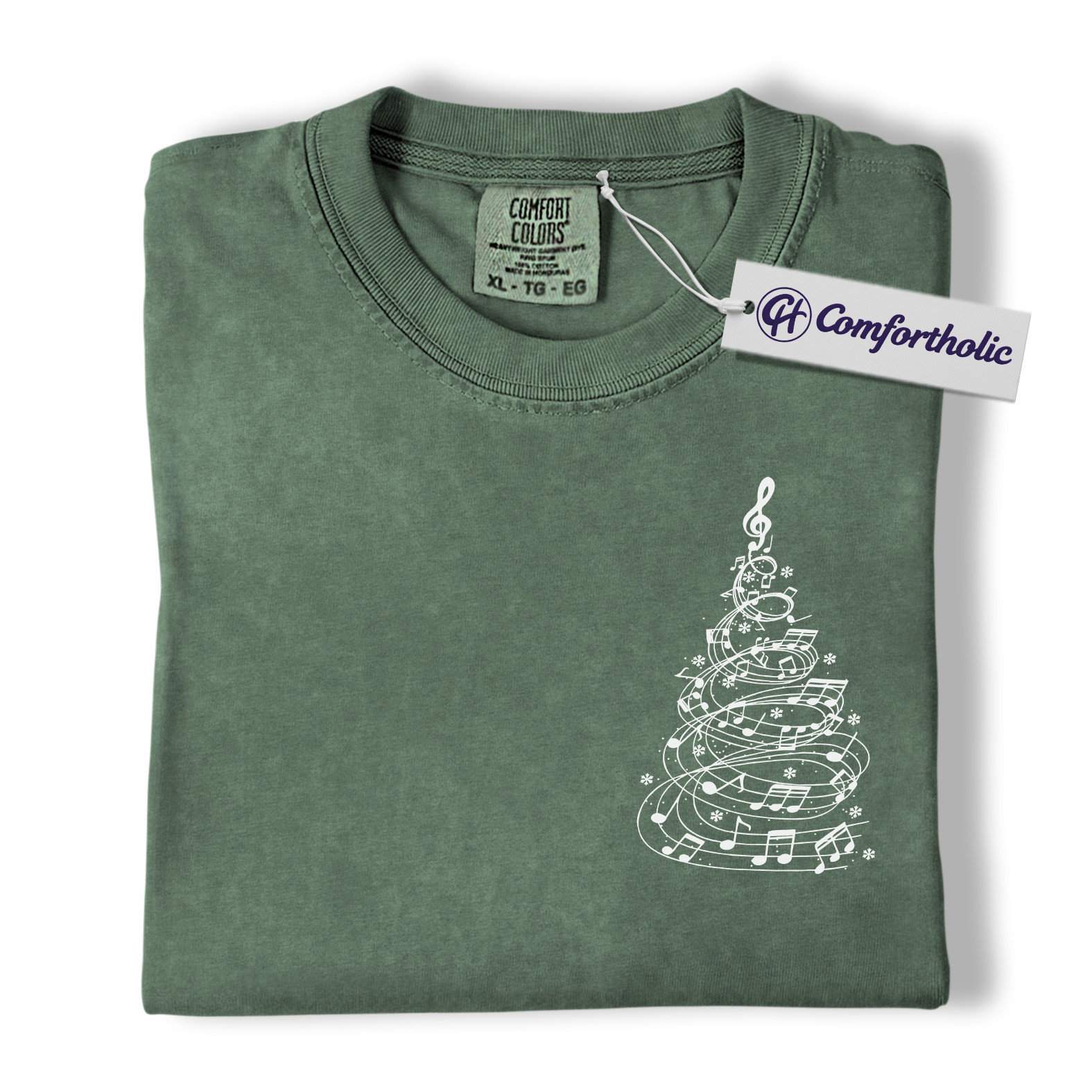 Music Note Christmas Tree Shirt, Choir Teacher Holiday T-Shirt, Minimalist Music Lover Graphic Tee, Gift for Musicians & Singers, Christmas Comfort Colors Shirt