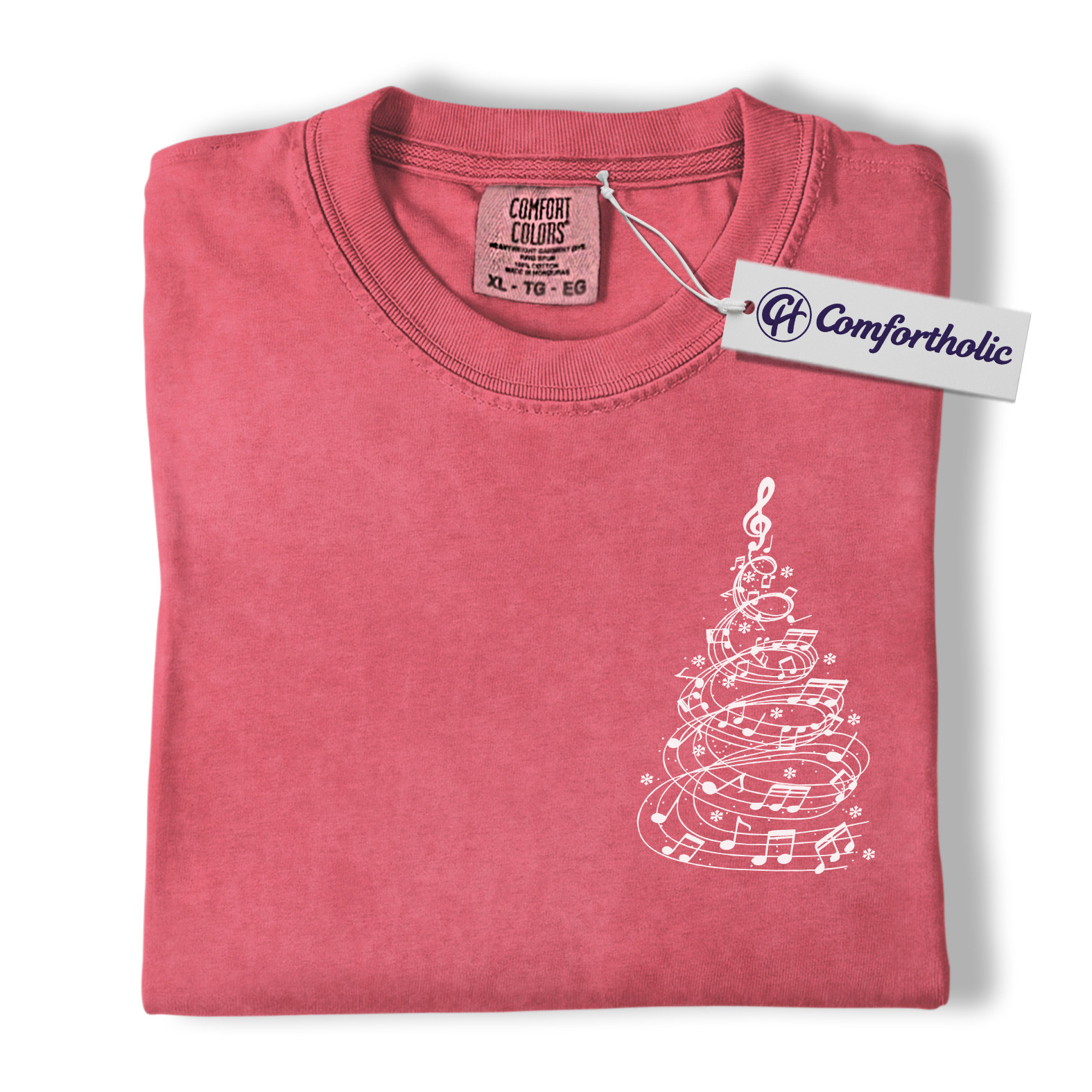 Music Note Christmas Tree Shirt, Choir Teacher Holiday T-Shirt, Minimalist Music Lover Graphic Tee, Gift for Musicians & Singers, Christmas Comfort Colors Shirt - Image 9