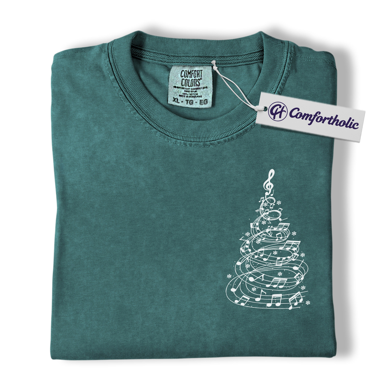 Music Note Christmas Tree Shirt, Choir Teacher Holiday T-Shirt, Minimalist Music Lover Graphic Tee, Gift for Musicians & Singers, Christmas Comfort Colors Shirt - Image 11