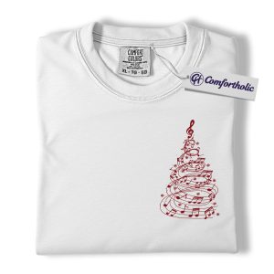 Alternative view of Music Note Christmas Tree Shirt, Choir Teacher Holiday T-Shirt, Minimalist Music Lover Graphic Tee, Gift for Musicians & Singers, Christmas Comfort Colors Shirt