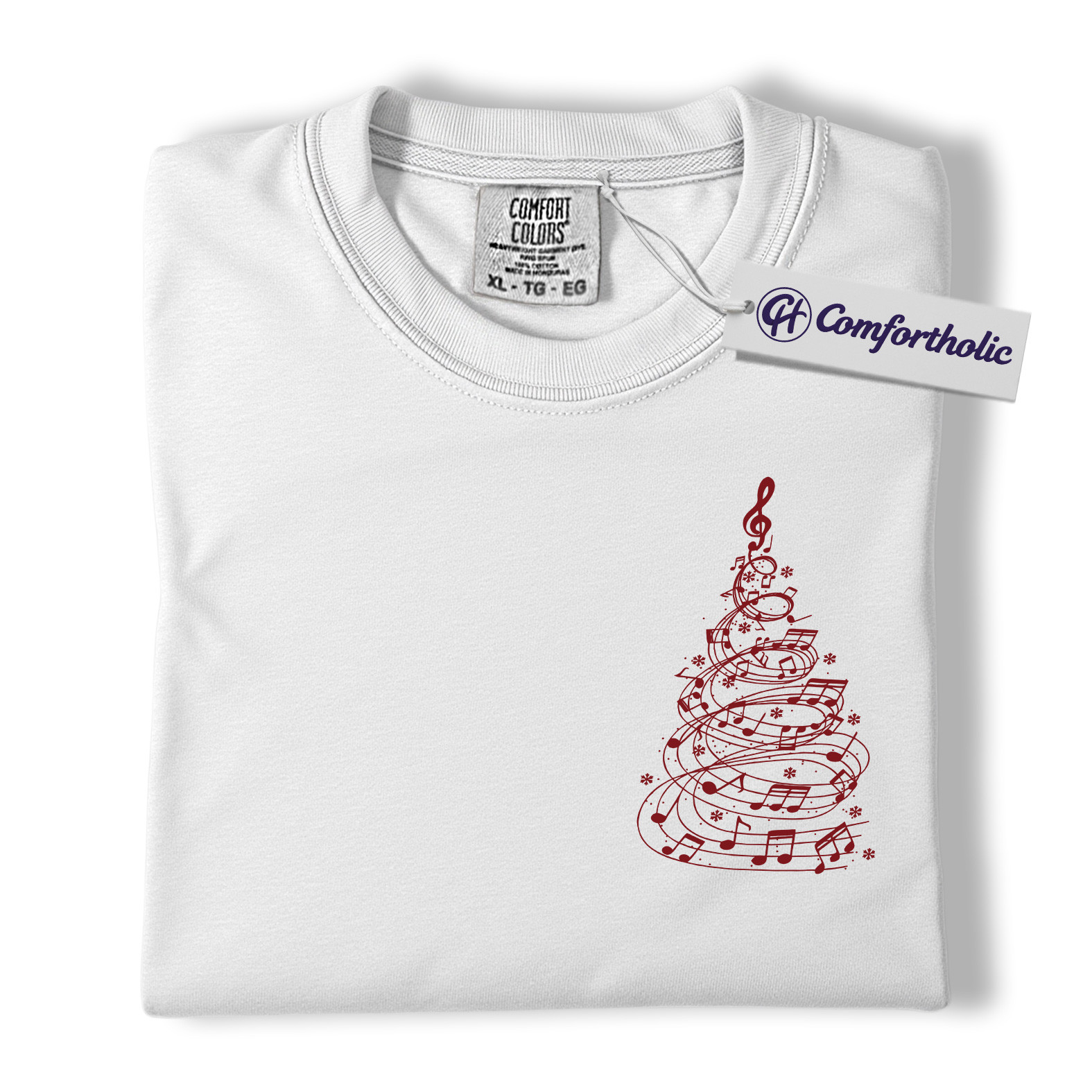 Music Note Christmas Tree Shirt, Choir Teacher Holiday T-Shirt, Minimalist Music Lover Graphic Tee, Gift for Musicians & Singers, Christmas Comfort Colors Shirt - Image 2