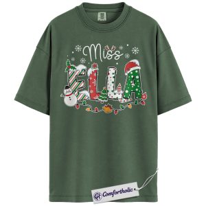 Alternative view of Personalized Christmas Teacher Shirt, Custom Name Holiday T-Shirt, Cute Festive Graphic Tee, Gift for Teachers & Educators, Christmas Comfort Colors Shirt