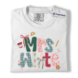 Alternative view of Personalized Teacher Christmas Shirt, Custom Name Patchwork Holiday T-Shirt, Cute Classroom Graphic Tee, Festive Gift for Educators, Christmas Comfort Colors Shirt