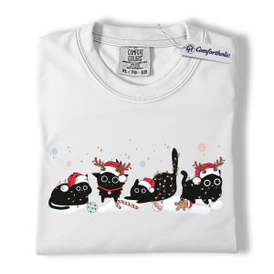 Alternative view of Christmas Cat Shirt, Funny Santa Black Cat T-Shirt, Cute Holiday Pet Lover Tee, Gift for Cat Lovers, Christmas Comfort Colors Shirt