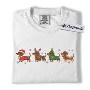 Alternative view of Dachshund Christmas Shirt, Funny Wiener Dog Holiday T-Shirt, Cute Sausage Dog Xmas Graphic Tee for Pet Lovers, Festive Dog Mom Gift, Christmas Comfort Colors Shirt