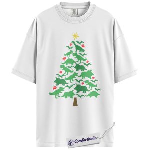Alternative view of Dinosaur Christmas Tree Shirt, Funny Dino Holiday T-Shirt, Festive Jurassic Xmas Graphic Tee, Cute Gift for Dinosaur Lovers and Families, Christmas Comfort Colors Shirt