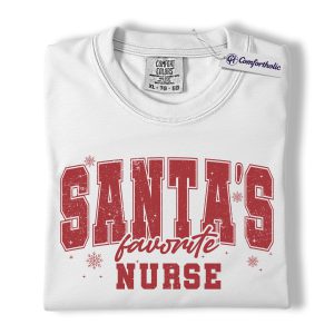 Alternative view of Santa’s Favorite Nurse Shirt, Funny Nurse Christmas T-Shirt, Holiday Medical Humor Graphic Tee, Cute Gift for Healthcare Workers, Christmas Comfort Colors Shirt