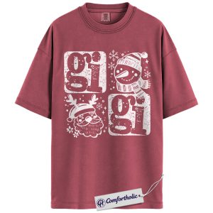 Gigi Christmas Shirt, Vintage Grandma Holiday T-Shirt, Retro Santa & Snowman Graphic Tee, Cute Festive Gift for Gigi, Christmas Comfort Colors Shirt