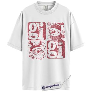 Alternative view of Gigi Christmas Shirt, Vintage Grandma Holiday T-Shirt, Retro Santa & Snowman Graphic Tee, Cute Festive Gift for Gigi, Christmas Comfort Colors Shirt