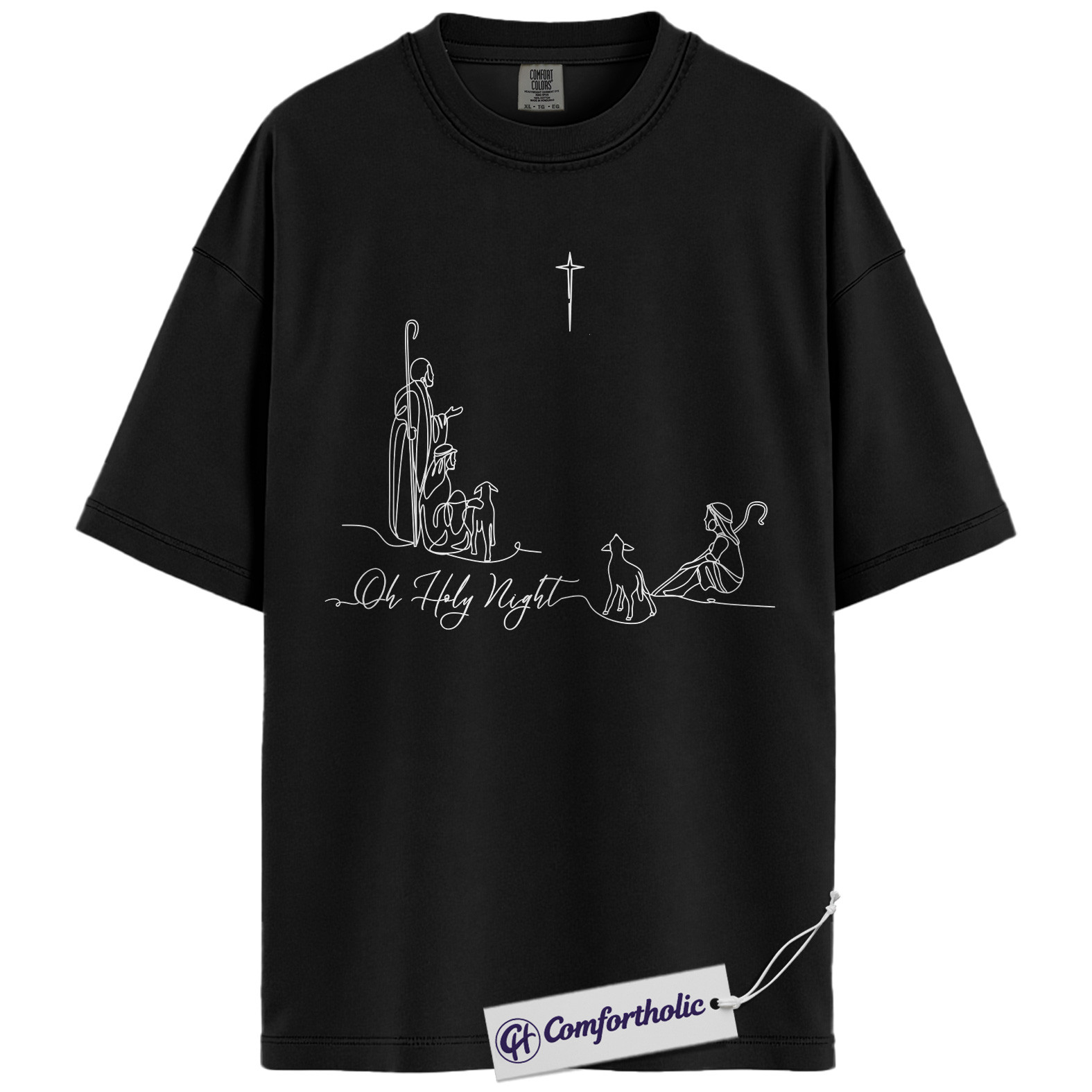 Oh Holy Night Shirt, Christian Nativity Scene T-Shirt, Minimalist Faith-Based Holiday Graphic Tee, Religious Gift for Women, Christmas Comfort Colors Shirt - Image 2