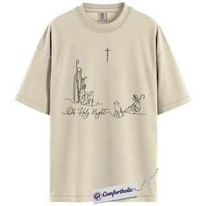 Oh Holy Night Shirt, Christian Nativity Scene T-Shirt, Minimalist Faith-Based Holiday Graphic Tee, Religious Gift for Women, Christmas Comfort Colors Shirt