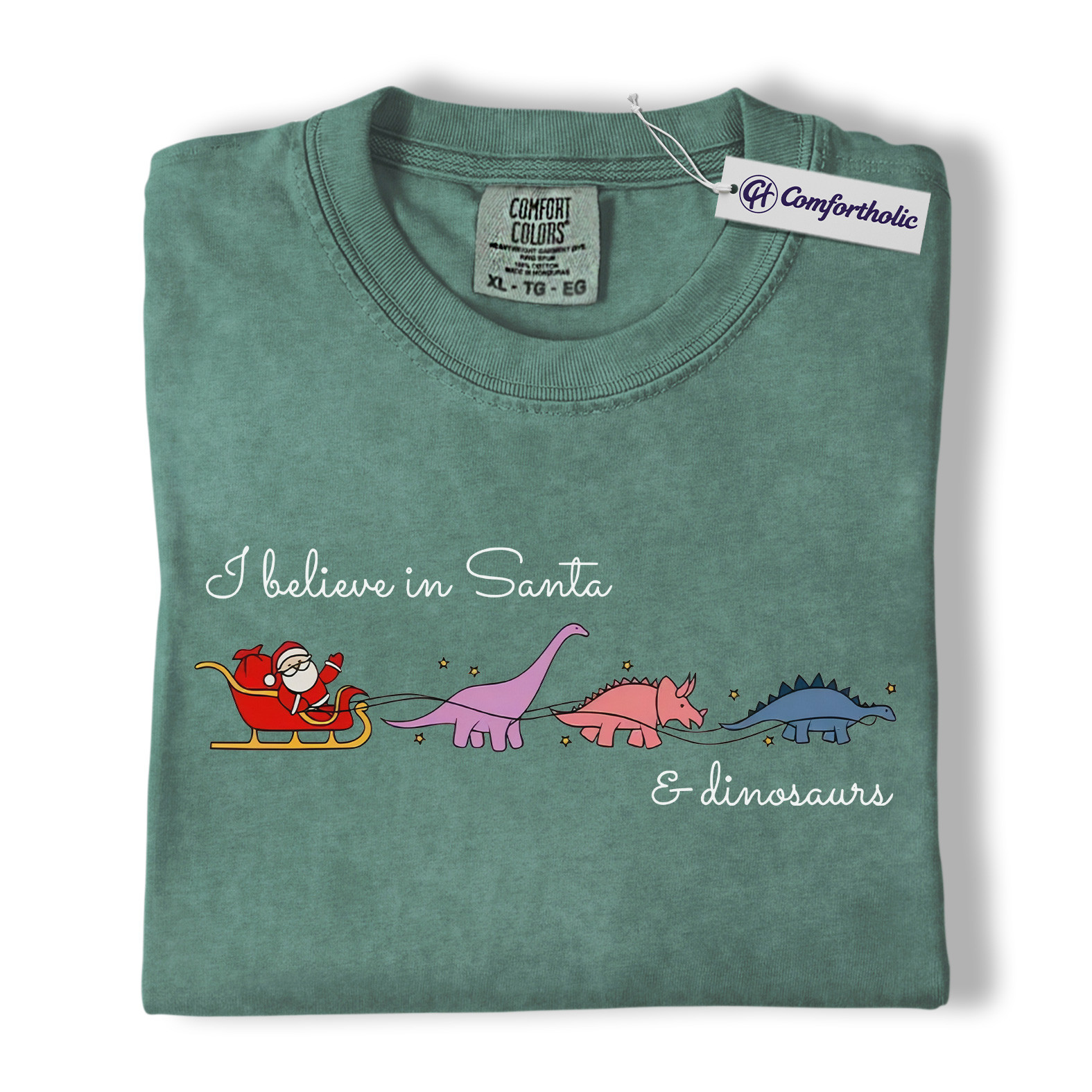 I Believe in Santa and Dinosaurs Shirt, Funny Dinosaur Christmas T-Shirt, Cute Santa Dino Graphic Tee, Whimsical Holiday Gift for Dinosaur Lovers, Christmas Comfort Colors Shirt - Image 10